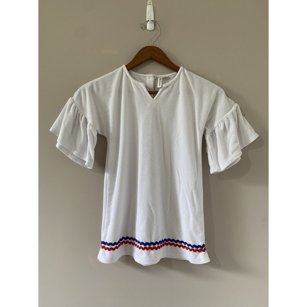 Janie and Jack Terry Bell Sleeve Cover Up Girls Size 7 White Redβ Blue Ric Rac